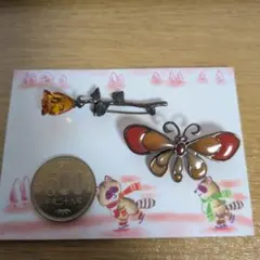 おまけ付き　ヴィンテージ　ブローチ　バラ　琥珀　スターリングシルバー　銀925