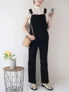 GU　デニムスリムサロペットパンツ オーバーオール　ブラック　S