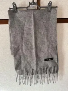 グレー ウール混合 マフラー フリンジ付き