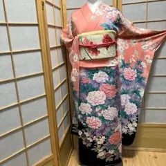 ［8183］振袖 4点セット 花蝶文 成人式 卒業式 ロング丈 正絹 着物 袷