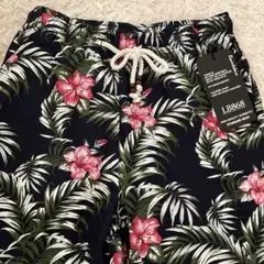 LB868 ハワイアン　ハイビスカス　アロハ柄　ハーフパンツ L ネイビー