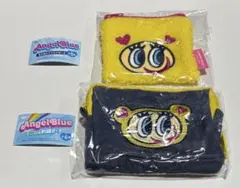 Angel Blue デニム風刺繍ポーチ もこもこスクエアポーチ 2点セット