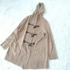 INDIVI フード付きウール100%ニットダッフルコート風カーディガン42XL