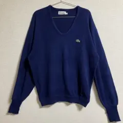 IZOD LACOSTE 糸巻きタグ　 70s ネイビー Vネックセーター XL