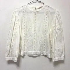 ZARA ザラ コットン レース ブラウス トップス ホワイト 白 Lサイズ