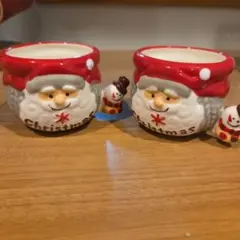クリスマス 陶器カップ(デザイン サンタ2、スノーマン1個)とペアグラス
