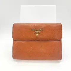 プラダ　折財布　財布　ウォレット　レザー　オレンジ