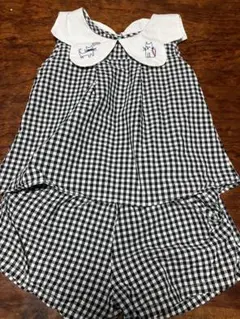 黒白ギンガムチェック 半袖シャツ 100cm