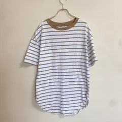 《GAP》ホワイト、ブラウン ストライプ 半袖Tシャツ 丈が長め