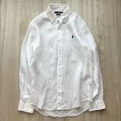 【美品】ポロラルフローレン リネン100% 長袖シャツ 近年 S ホワイト QR