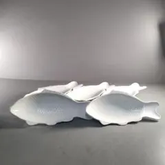 A1374-3/京峰 作/白磁魚文銘々皿5客/大皿/飾皿/盛皿/膾皿/懐石道具/