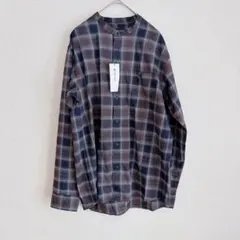 新品　グローバルワーク チェックシャツ S 長袖 バンドカラー　メンズ　ネイビー