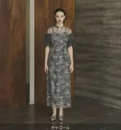 ANDRESD キーネックエンブロイダリードレス オケージョン Lチャコール