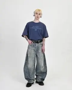 L2079 Lサイズ地底人ONLINE カジュアルダメージバルーンデニム