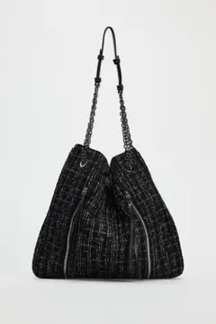 \お値下げしました/ 【ZARA】ツイードショルダーバッグ ブラック