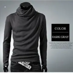 M グレー タートルネック アフガン ネック シャツ 長袖 カットソー