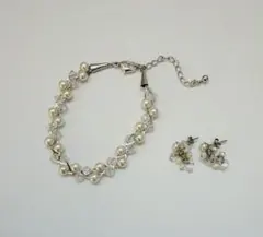 パール　クリスタル　ブレスレット　ピアス　セット