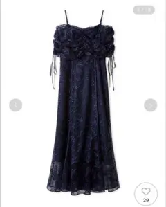 FRAY I.D シークインフラワーオフショルドレス ネイビー