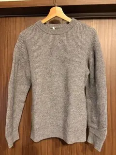無印良品　グレー リブ編み ウールセーター L