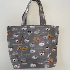ハンドメイド トートバッグ 猫柄 グレー