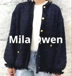 Mila Owen ネイビーノーカラーツイード　ジャケット　ネイビー　0