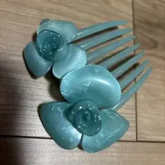 水色 花モチーフ 髪飾り