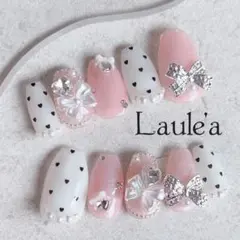 現品　フレンチガーリーネイル　ピンク　白　ちゅるん　韓国　ワンホン　量産型