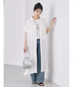 楊柳Ｗポケット開襟ワンピース　アイボリー