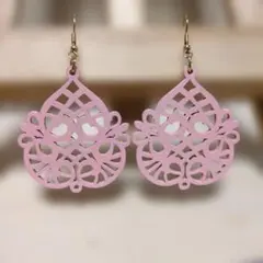 訳アリ！ピンク ウッド ピアス