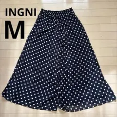 レディース ドット柄 ワイドパンツ ネイビー M