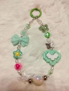 ハンドメイド カラフル携帯ストラップ ビーズ キーホルダー 韓国 yk2
