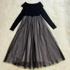 GRL チュールニットロングワンピース オフショルダー黒 Mサイズ　新品タグ付き