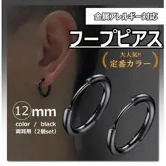 フープ　リング　ピアス　ブラック　両耳　ステンレス　メンズ　レディース　12ｍｍ