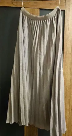 スエード風 グレー プリーツロングスカート