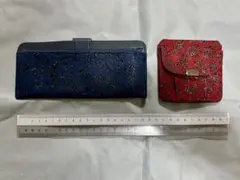 青と赤の花柄長財布と小銭入れセット