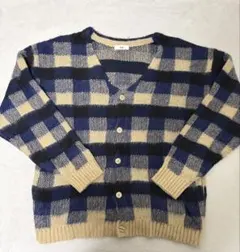 WEGO ネイビー/ベージュ チェック カーディガン L