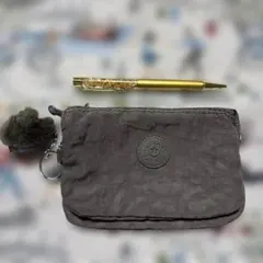 Kipling ポーチ 3層式 グレー モンキーチャーム付