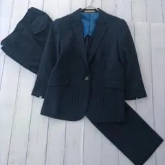 【極美品】オリヒカ 洗えるパンツスーツ ストライプ 七分袖 夏用 ネイビー