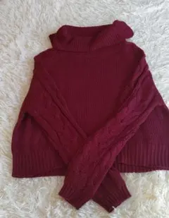 バーガンディ タートルネック ニット