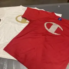 【6530】Champion 白赤2枚セットドライTシャツ ロゴプリントのサムネイル