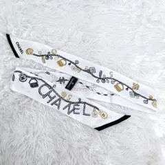 未使用 25 26 SS/AW CHANEL シルク ヘアバンド ホワイト ヘアバンド - シルク ツイル、ホワイト & ブラック — ファッション