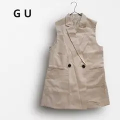 Y6152＊GU ロングジレ ベスト 無地 きれいめ 着回し優秀◎ ベージュ M