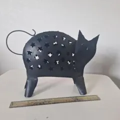 猫型キャンドルホルダー 星型穴付き　中古品物
