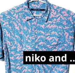 半袖シャツ レーヨン 緑 ターコイズグリーン総柄アート柄 NIKO AND..のサムネイル