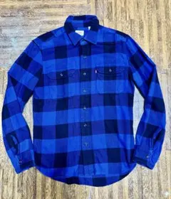 Levi's 青黒ブロックチェック 長袖ネルシャツ S