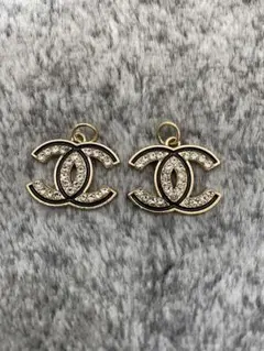 CHANEL 大ぶり25mmビンテージ ボタンチャームブラックストーン刻印有2個