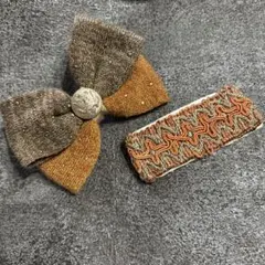 リボン型ヘアアクセサリー ブラウン系　2点セット