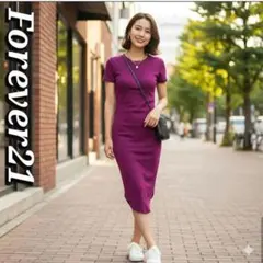 Forever21★タイトワンピース 半袖 ロング丈 パープル 紫 伸縮性あり
