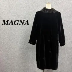 MAGNA マグナ ベロア ロングコート 毛皮襟 ドイツ製 黒