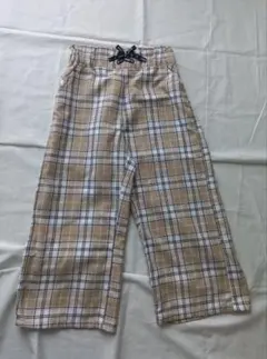 ベージュ チェック柄 ワイドパンツ